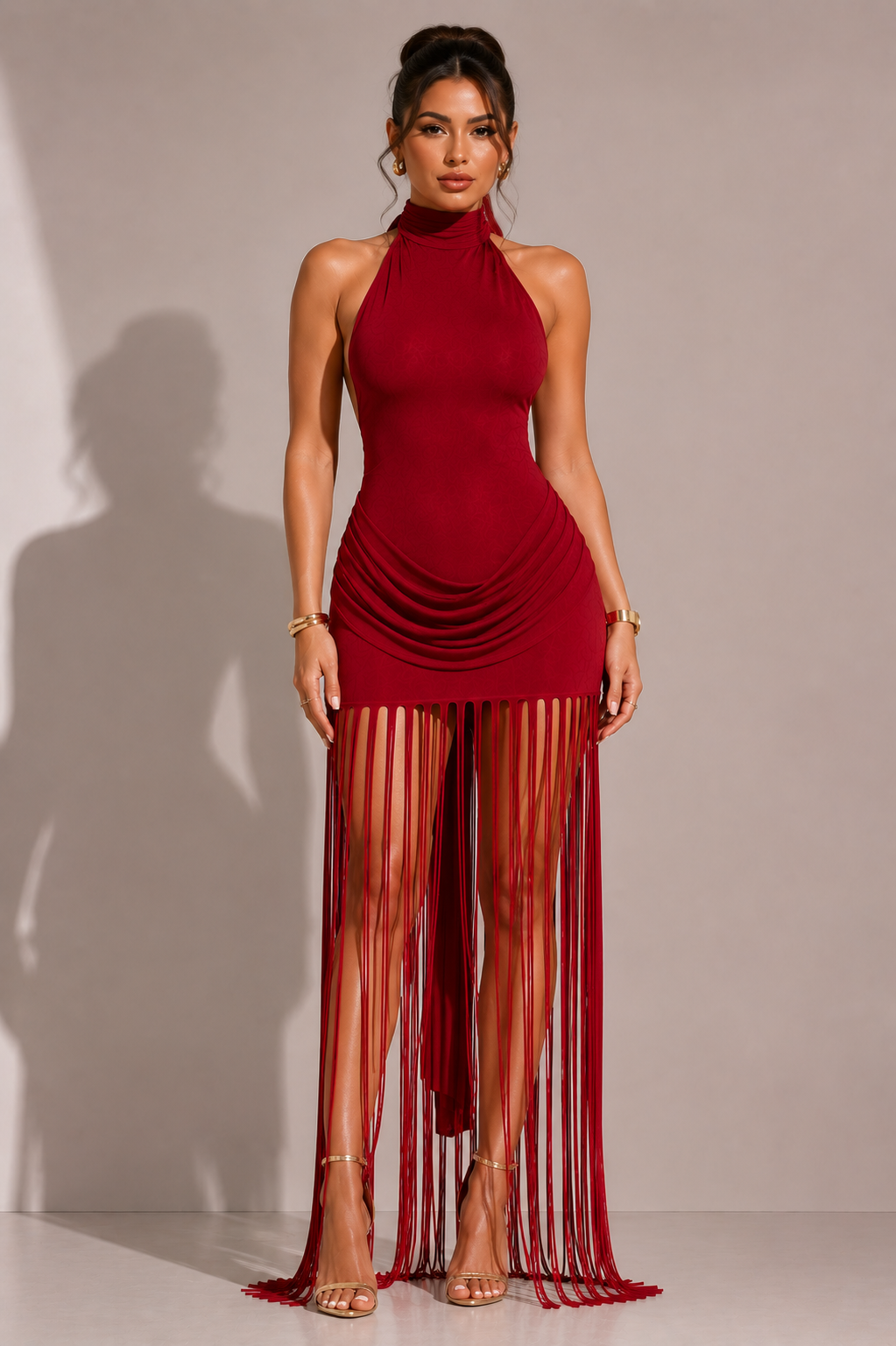 Vestido Halter Riviera con Flecos